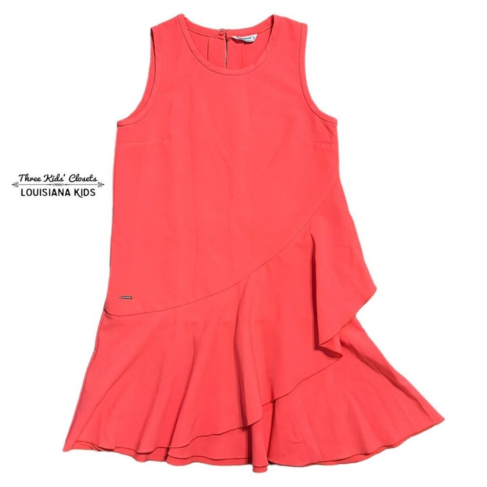 Mayoral 12Y Coral Asymmetric Ruffle Hem Dress